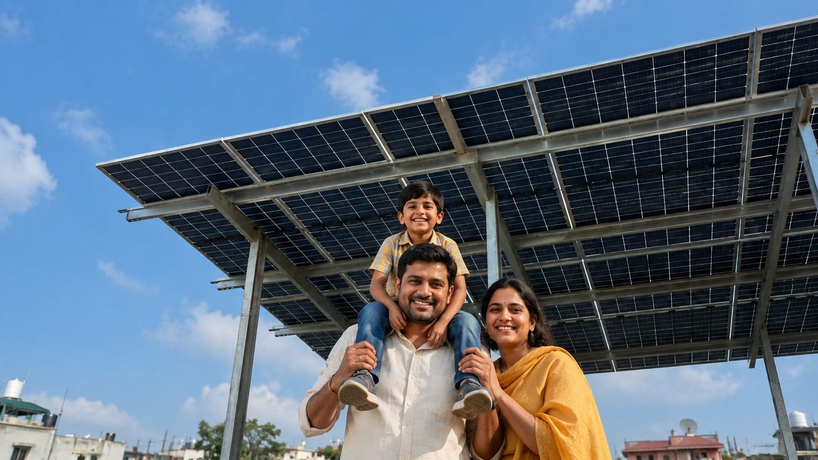 A Jabalpur family under their rooftop solar array